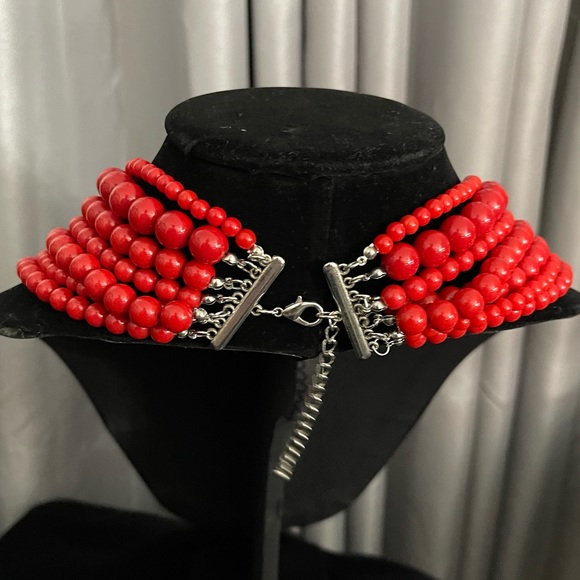 Multi-Strand Red Beaded Necklace - Picture 4 of 4
